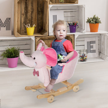 2 In 1 Plush Baby Ride on Rocking Horse Elephant Rocker with Wheels Wooden Toy for Kids 32 Songs for 18+ Months (Pink)