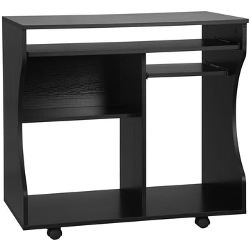 Multi-Storage Compact Work Desk, with Wheels - Black
