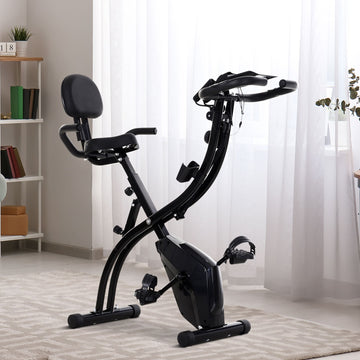 2-in-1 Folding Exercise Bike with 8-Level Magnetic Resistance, Arm Resistance Band, Pulse Sensor, Black