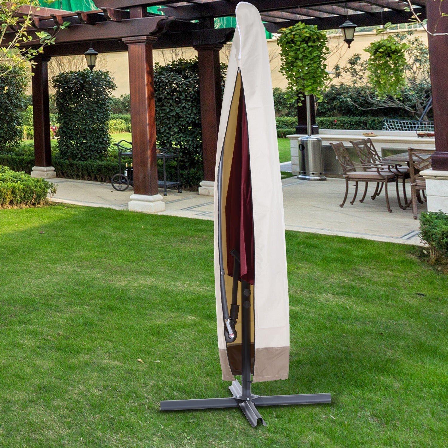 Parasol Cover, 600D Oxford Cantilever Umbrella Cover Fit for 2-4m Parasol, Banana Umbrella Protector with Zipper for Outdoor Garden, Patio, White