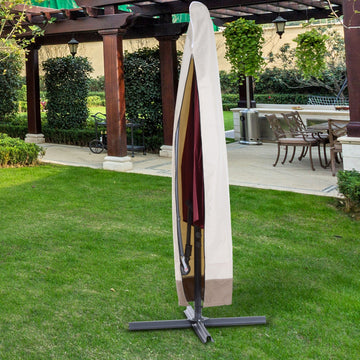 Parasol Cover, 600D Oxford Cantilever Umbrella Cover Fit for 2-4m Parasol, Banana Umbrella Protector with Zipper for Outdoor Garden, Patio, White