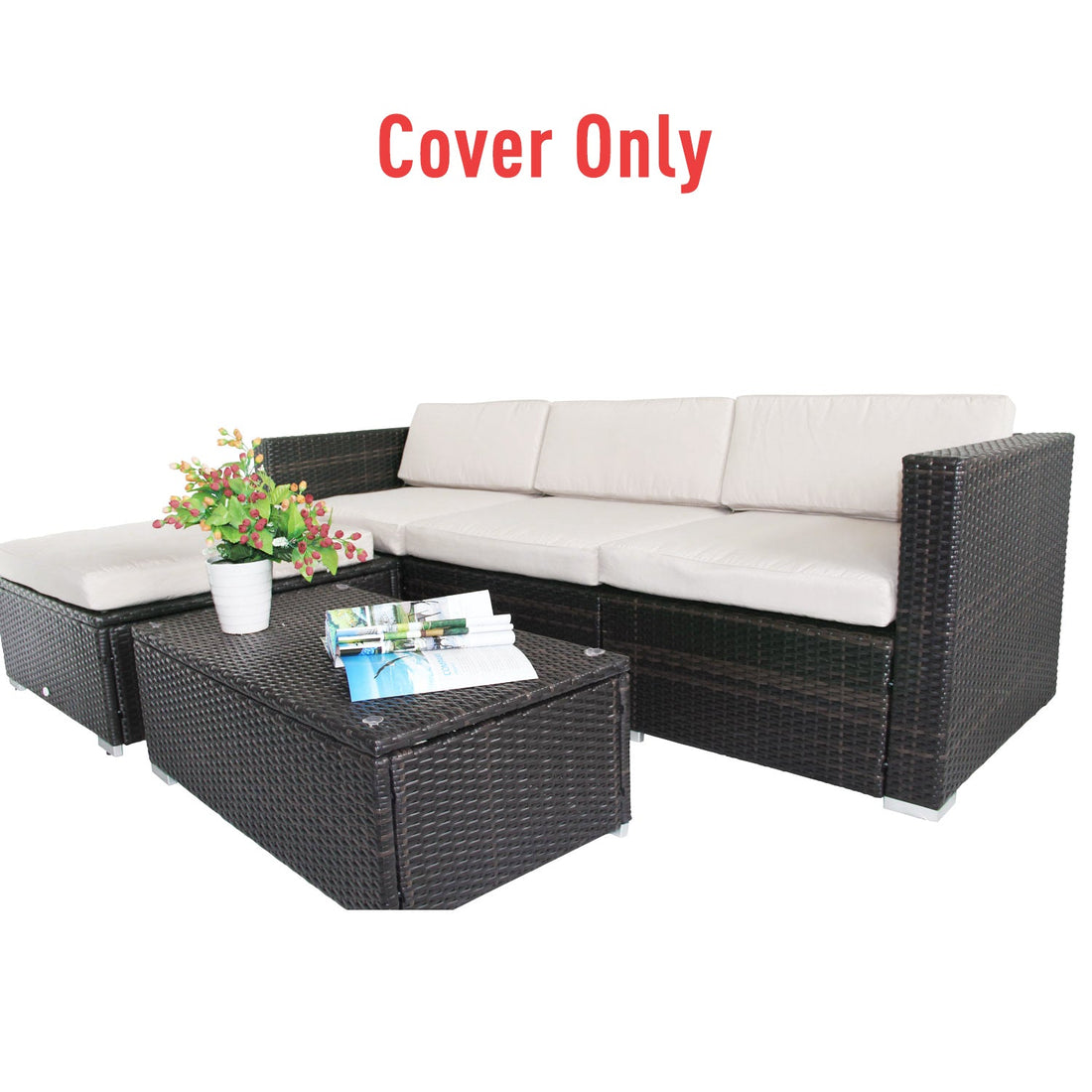 Rattan Furniture Cushion Cover Replacement Set, 7 pcs-Cream