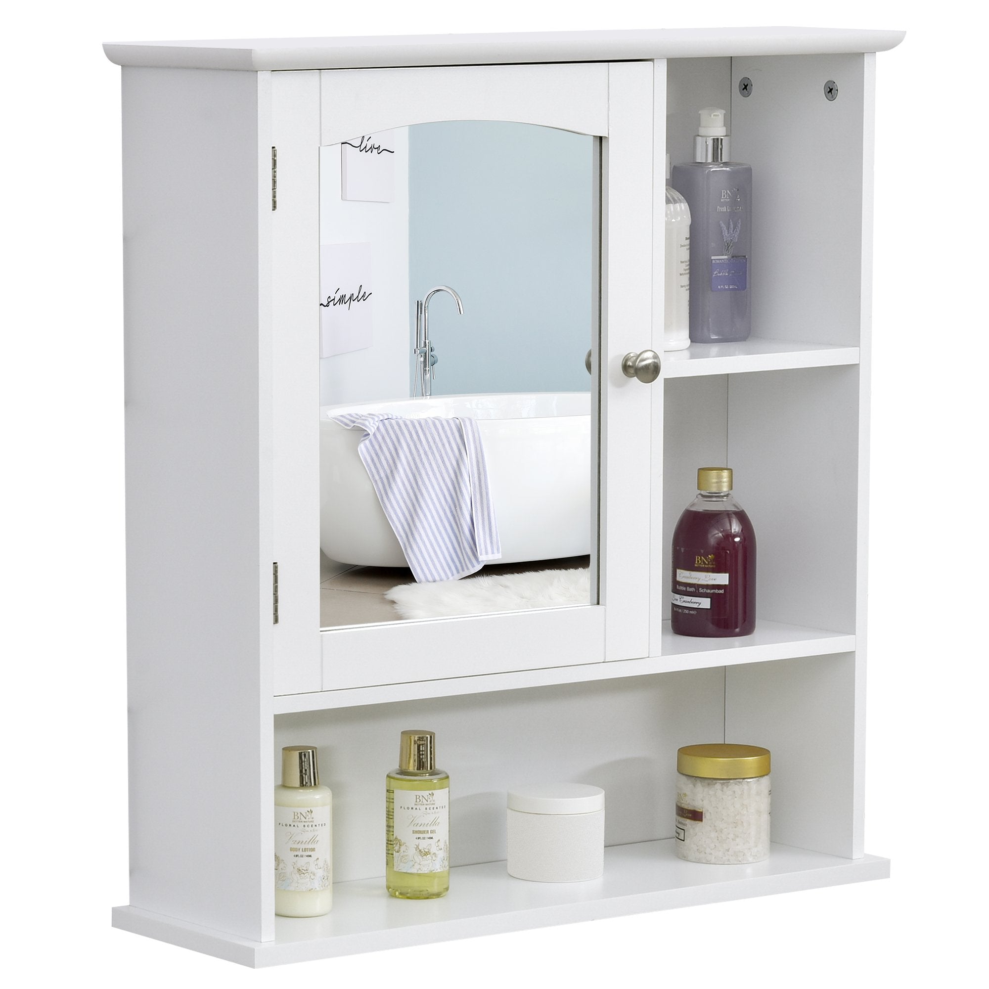 Bathroom Cabinet, Wall Mount Storage Organizer with Mirror, Adjustable Shelf for Bathroom, Kitchen, Bedroom, White