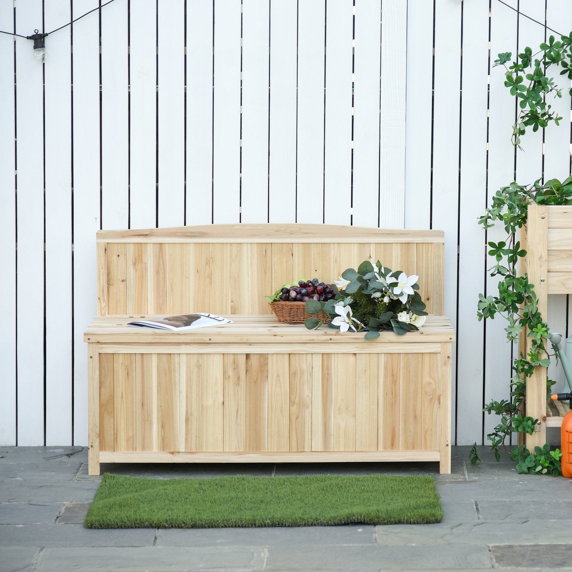 Wood Storage Bench for Patio Furniture, Outdoor Garden Seating Tools