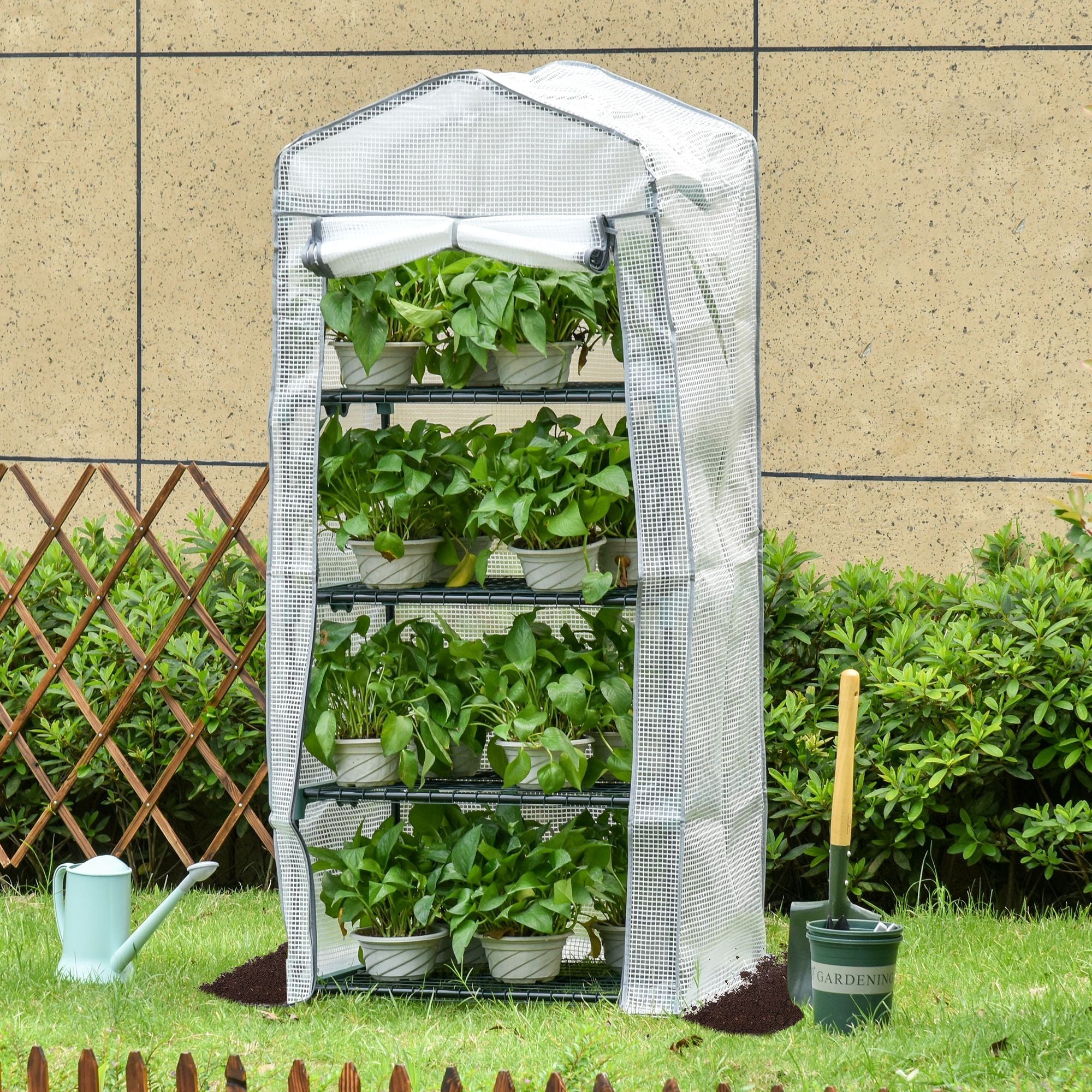 4 Tiers Mini Portable Greenhouse Compact Plant Grow Shed Metal Frame PE Cover 160H x 70L x 50Wcm