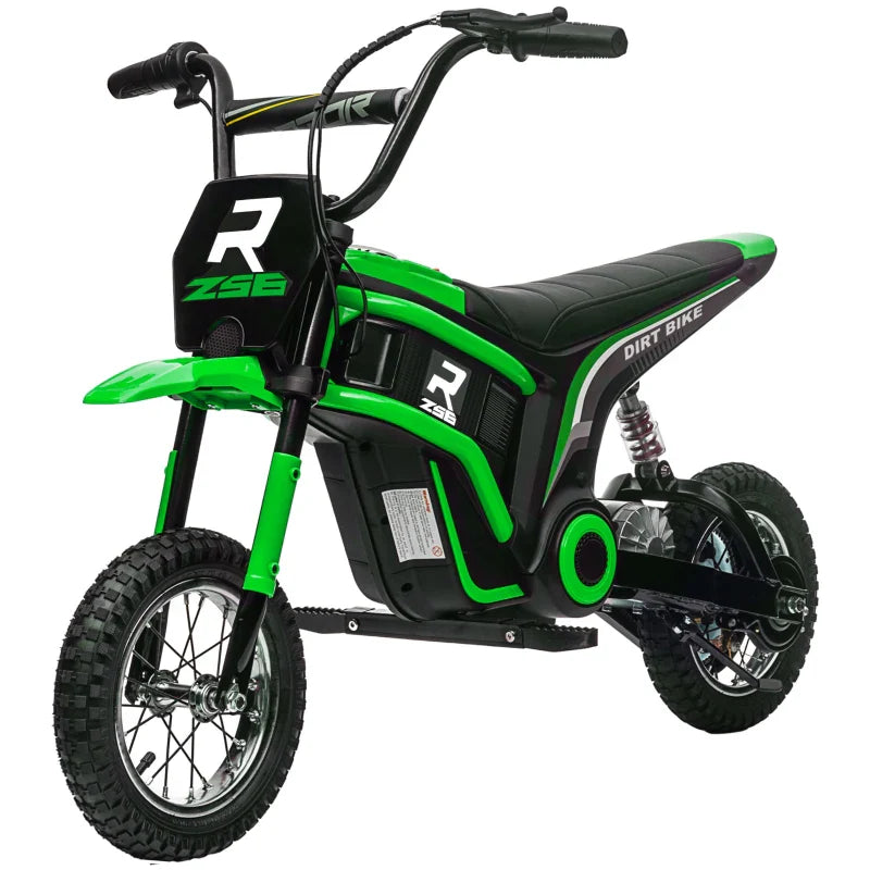 24V Electric Motorbike with Twist Grip Throttle, Music, Horn, 12" Pneumatic Tyres, 16km/h Max Speed - Green