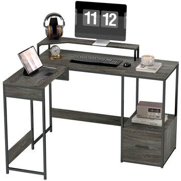 Industrial 'L' Shaped Multi-Work Desk - Charcoal Grey