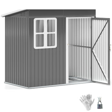 7 x 4ft Galvanised Steel Garden Shed, with Lock and Gloves - Grey