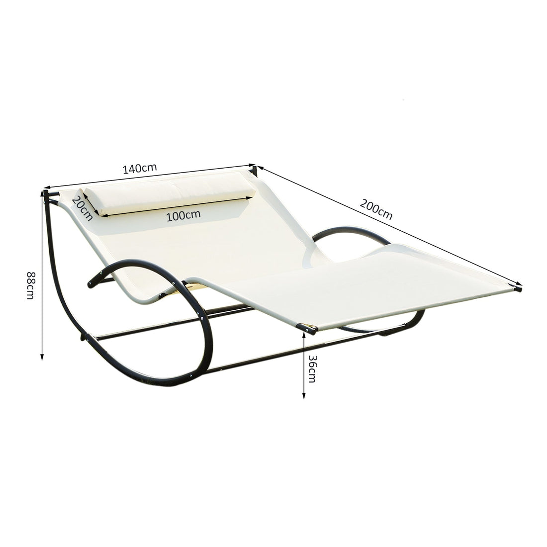 Double Sun Lounger, Rocking Lounger Sunbed Daybed with Armrest and Headrest Pillow, for Two, For Outdoor Patio Garden, Cream White
