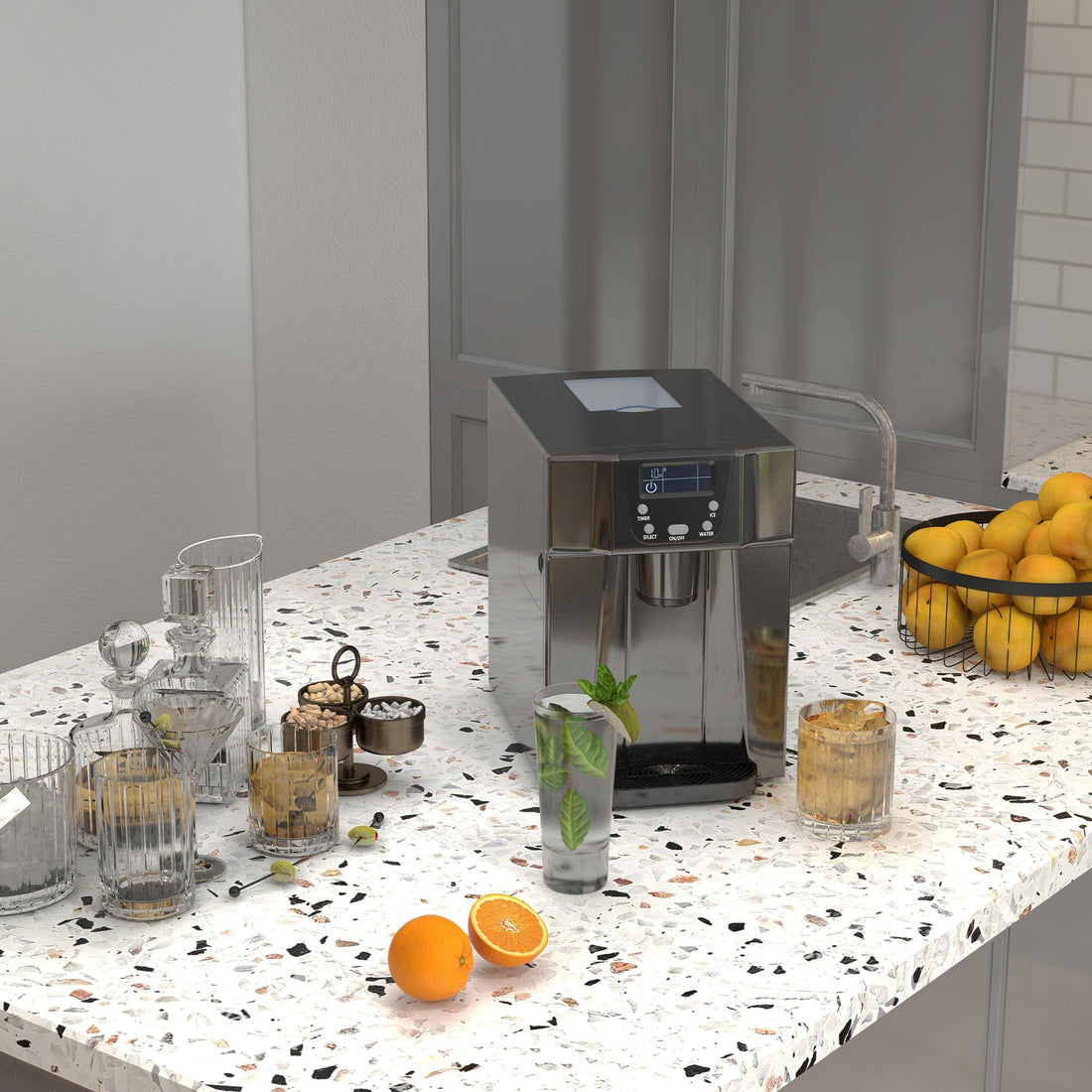 Ice Maker Machine and Water Dispenser, Counter Top Ice Cube Maker for Home with 3L Tank, Adjustable Cube Size, 9 Ice Cubes per 6-10 Minutes, No Plumbing Required, Black