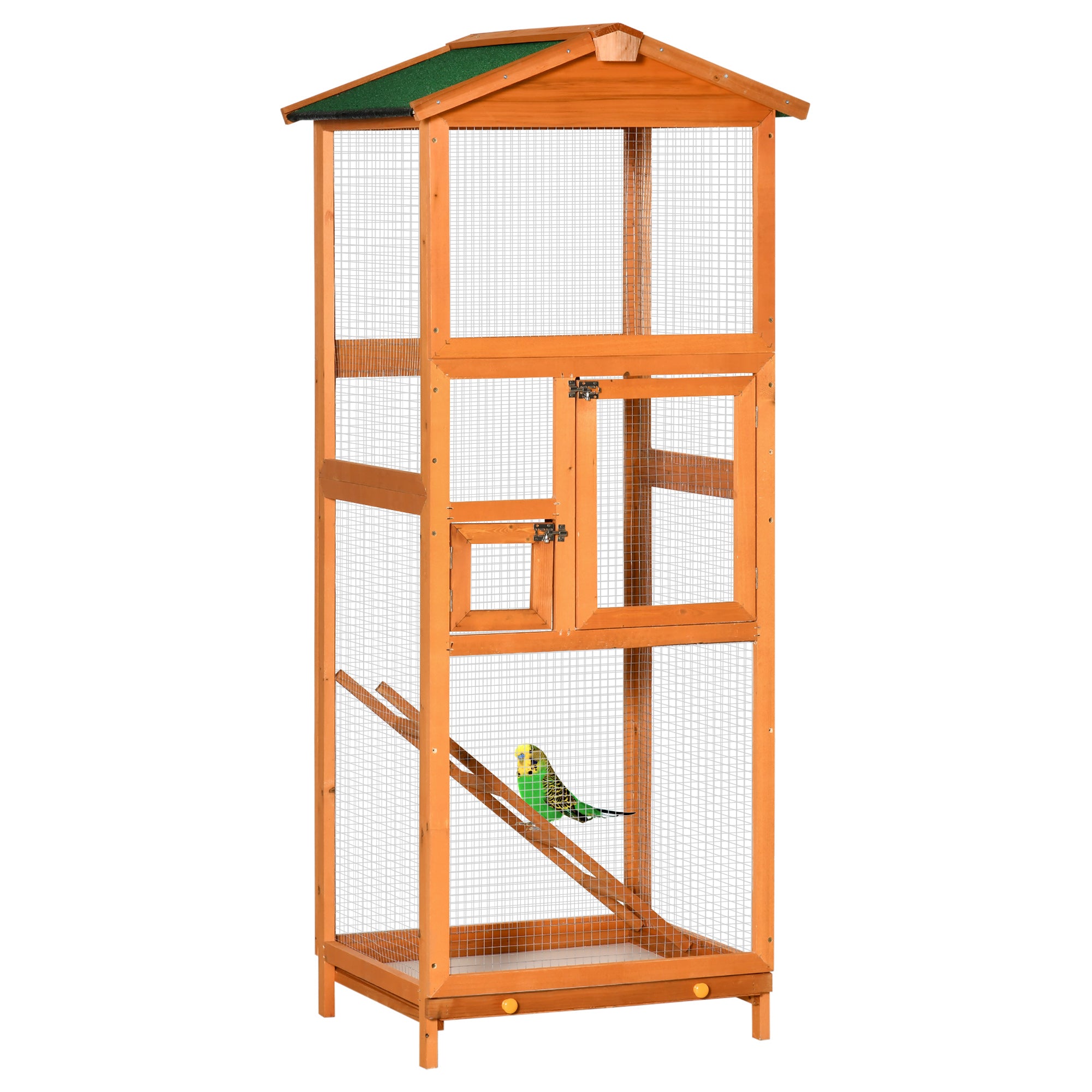 Wooden Bird Cage Budgie Cage for Canary Parakeet Aviary with Removable Tray,Asphalt Roof for Outdoor Indoor