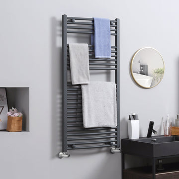 Curved Heated Towel Rail, Hydronic Bathroom Ladder Radiator Towel Warmer For Central Heating 600mm x 1200mm, Grey