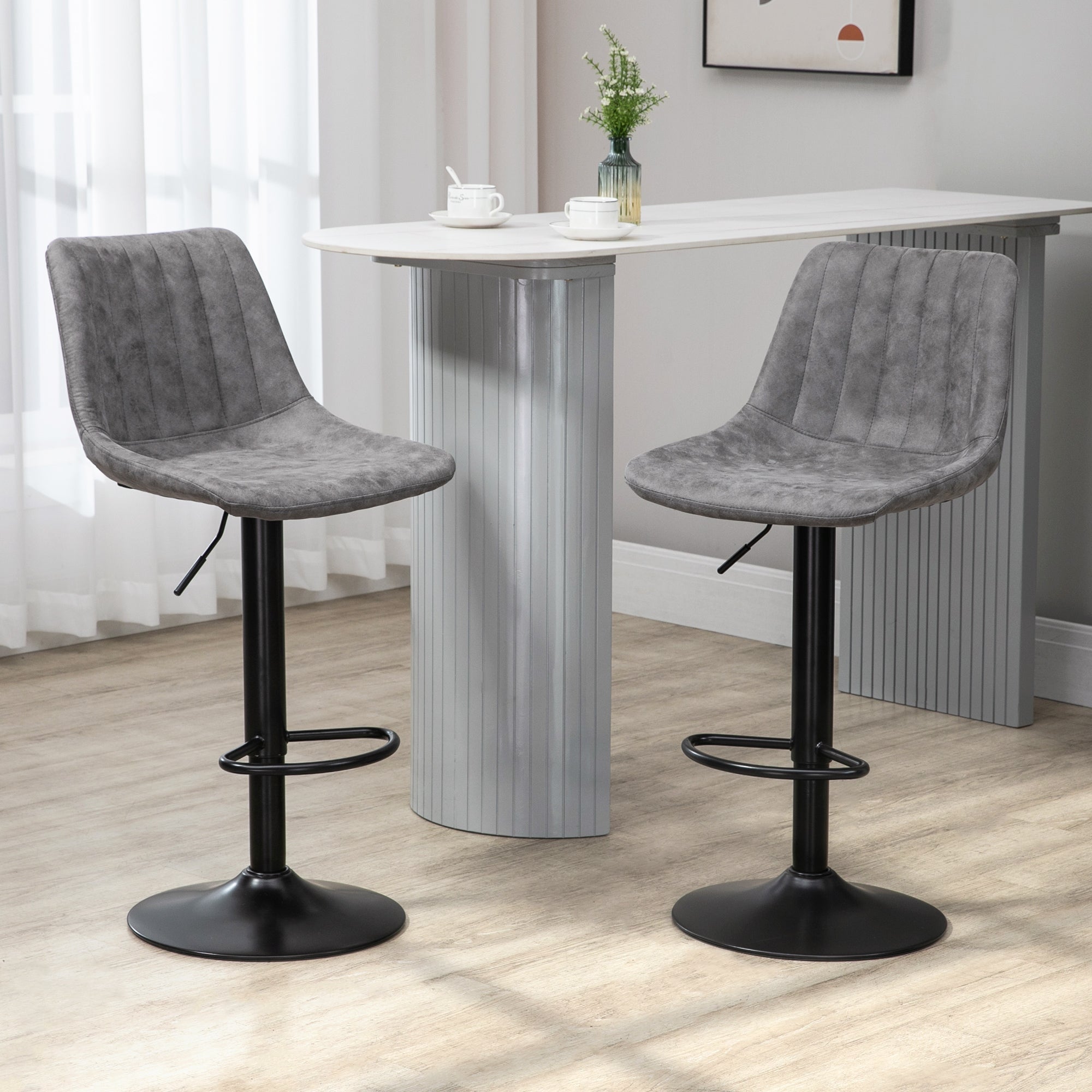 Bar Stools Set of 2, Swivel Counter Height Barstools with Back, Adjustable Bar Chairs, Breakfast Dining Stools for Kitchen Island Counter with Adjustable Steel Footrest & Base, Grey