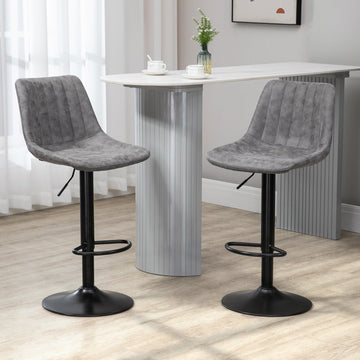 Bar Stools Set of 2, Swivel Counter Height Barstools with Back, Adjustable Bar Chairs, Breakfast Dining Stools for Kitchen Island Counter with Adjustable Steel Footrest & Base, Grey
