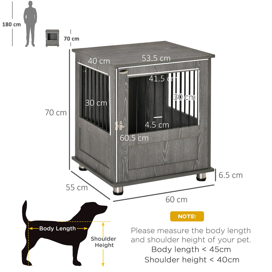 Dog Crate Table for Medium and Large Dogs with Magnetic Door for Indoor Use, 60 x 55 x 70 cm, Grey