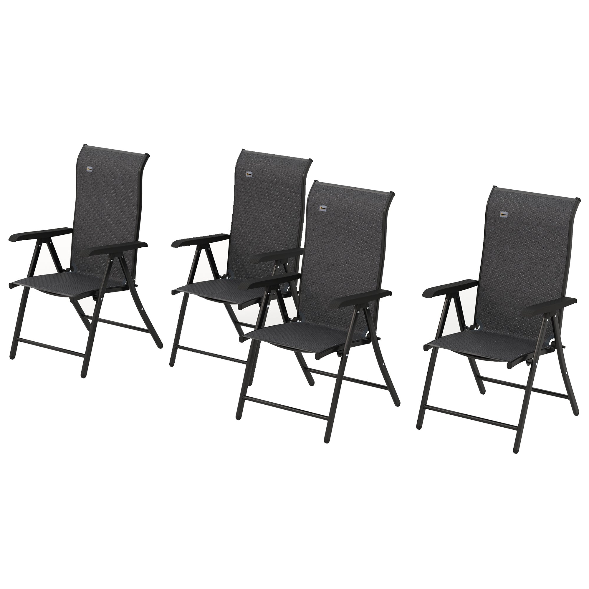 Set of Four Folding Garden Chairs, with Seven-Position Adjustable Backs, Grey