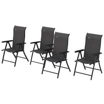Set of Four Folding Garden Chairs, with Seven-Position Adjustable Backs, Grey