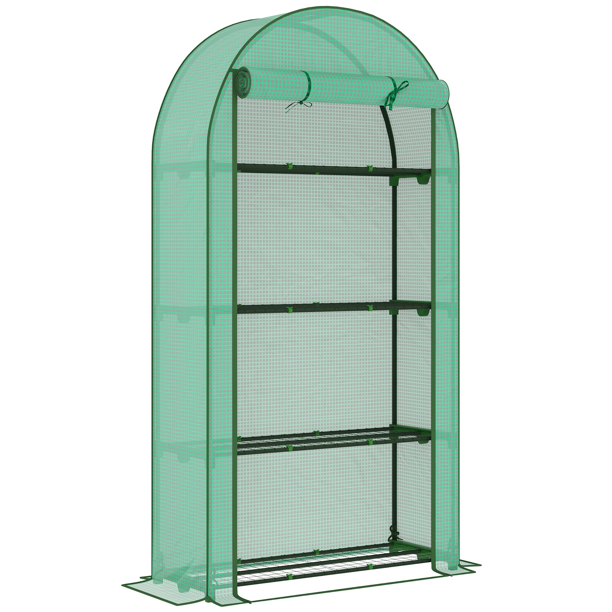 4 Tier Mini Greenhouse with Reinforced PE Cover, Portable Small Greenhouse with Roll-Up Door, 105 x 45 x 160cm, Green