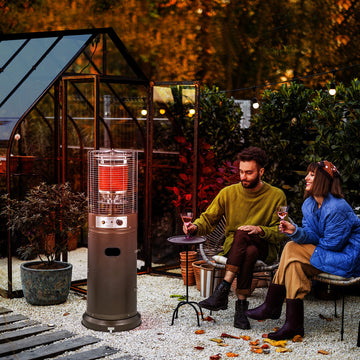 11KW Patio Bullet Heater with Tip-over Protection, Gas Glass Tube Electronic Ignition Floor Standing Stainless Steel Garden Outdoor 137Hcm