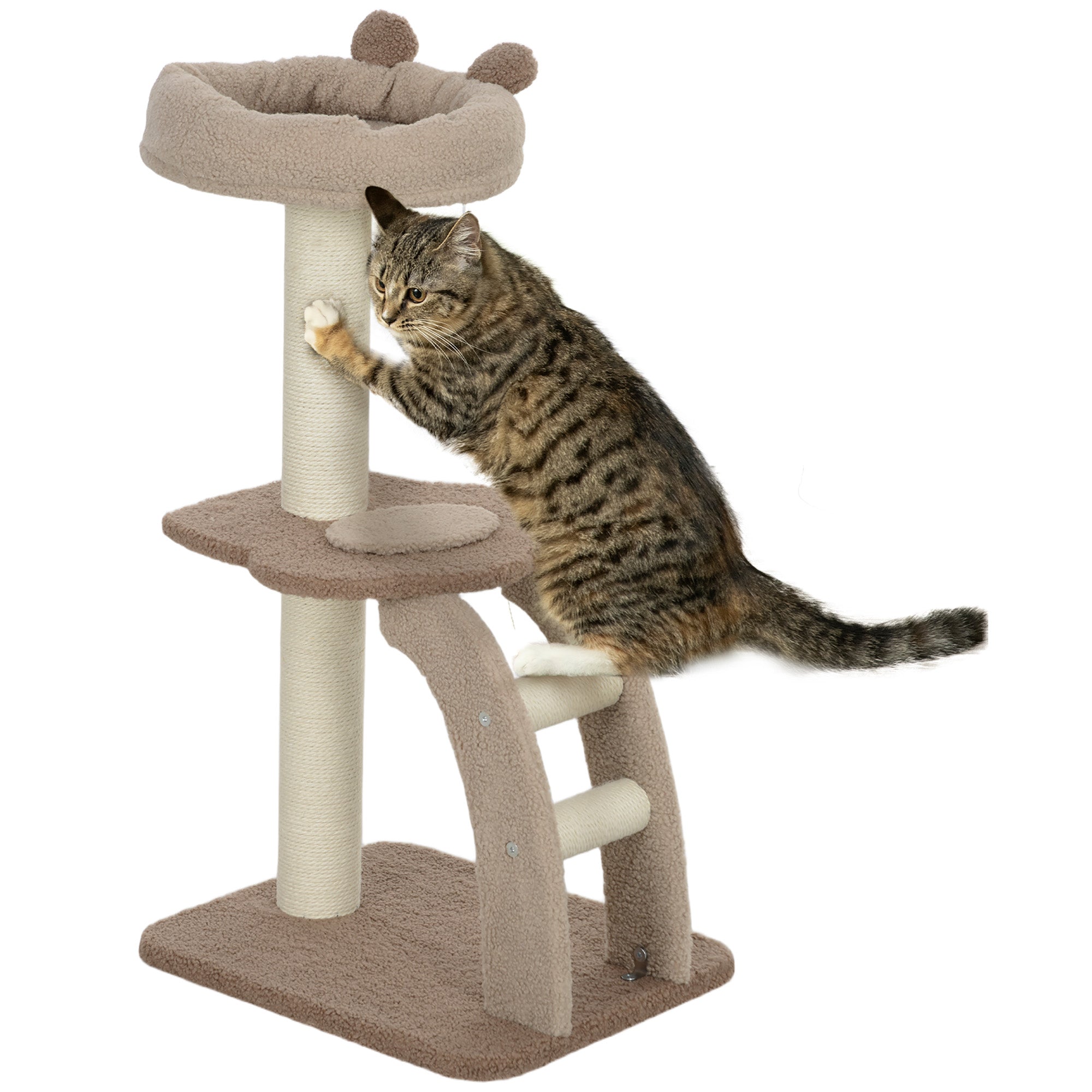 Cat Tree for Indoor Cats, 88cm Cat Tower with Sisal Scratching Post, Hanging Ball, Large Cat Perch, Stairs, Brown