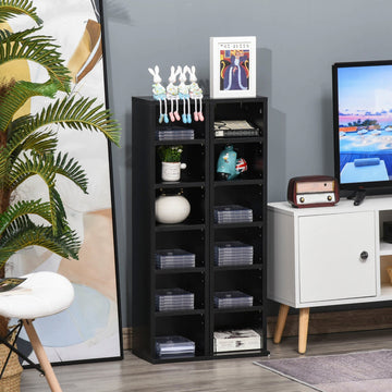 204 CD Media Display Shelf Unit Set of 2 Blu-Ray Tower Rack w/ Adjustable Shelves Bookcase Storage Organiser, Black