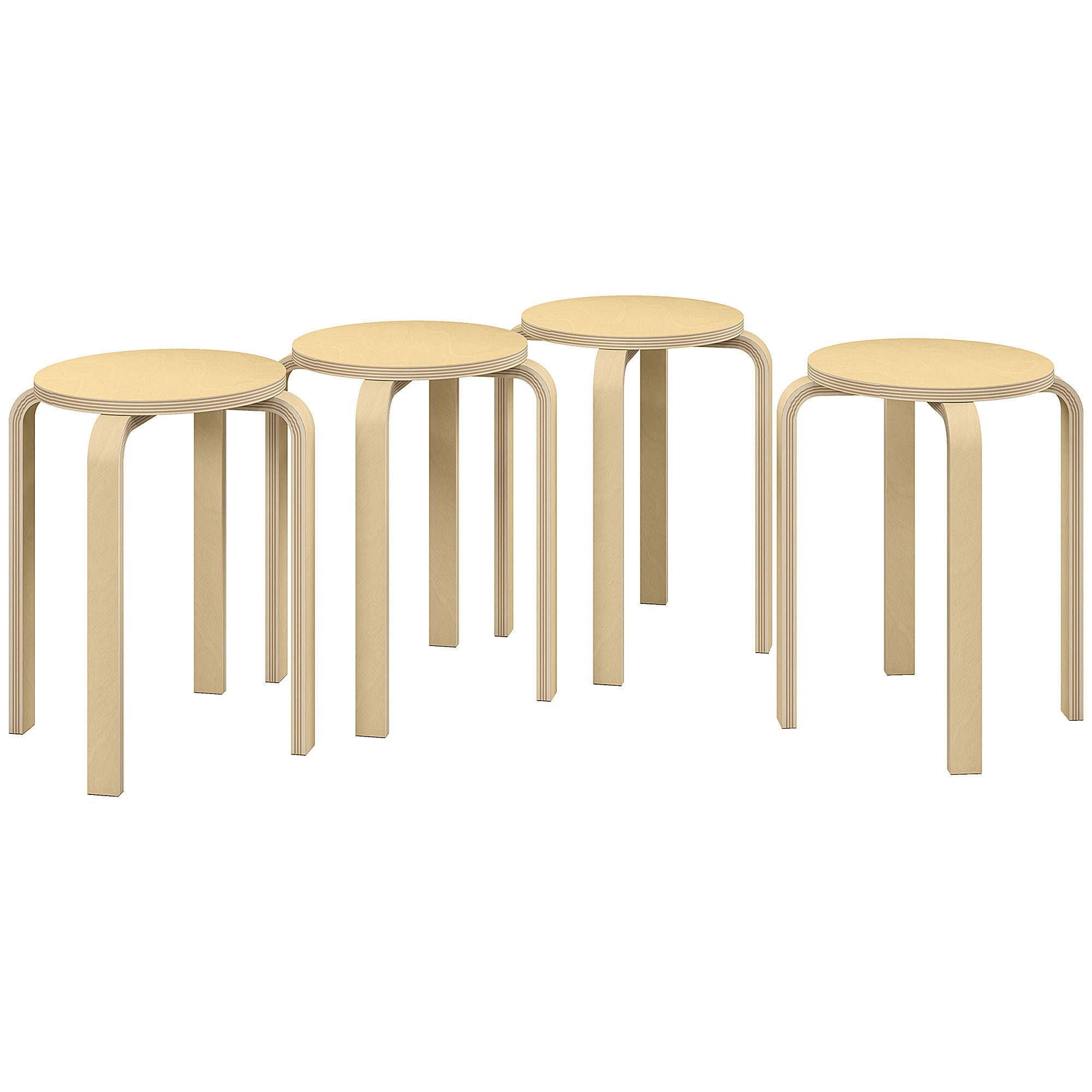 Stackable Stools Set of 4, Modern Stacking Chairs, Round Backless Stools for Kitchen, Dining Room, Office, Outdoors, Nature Wood Finish