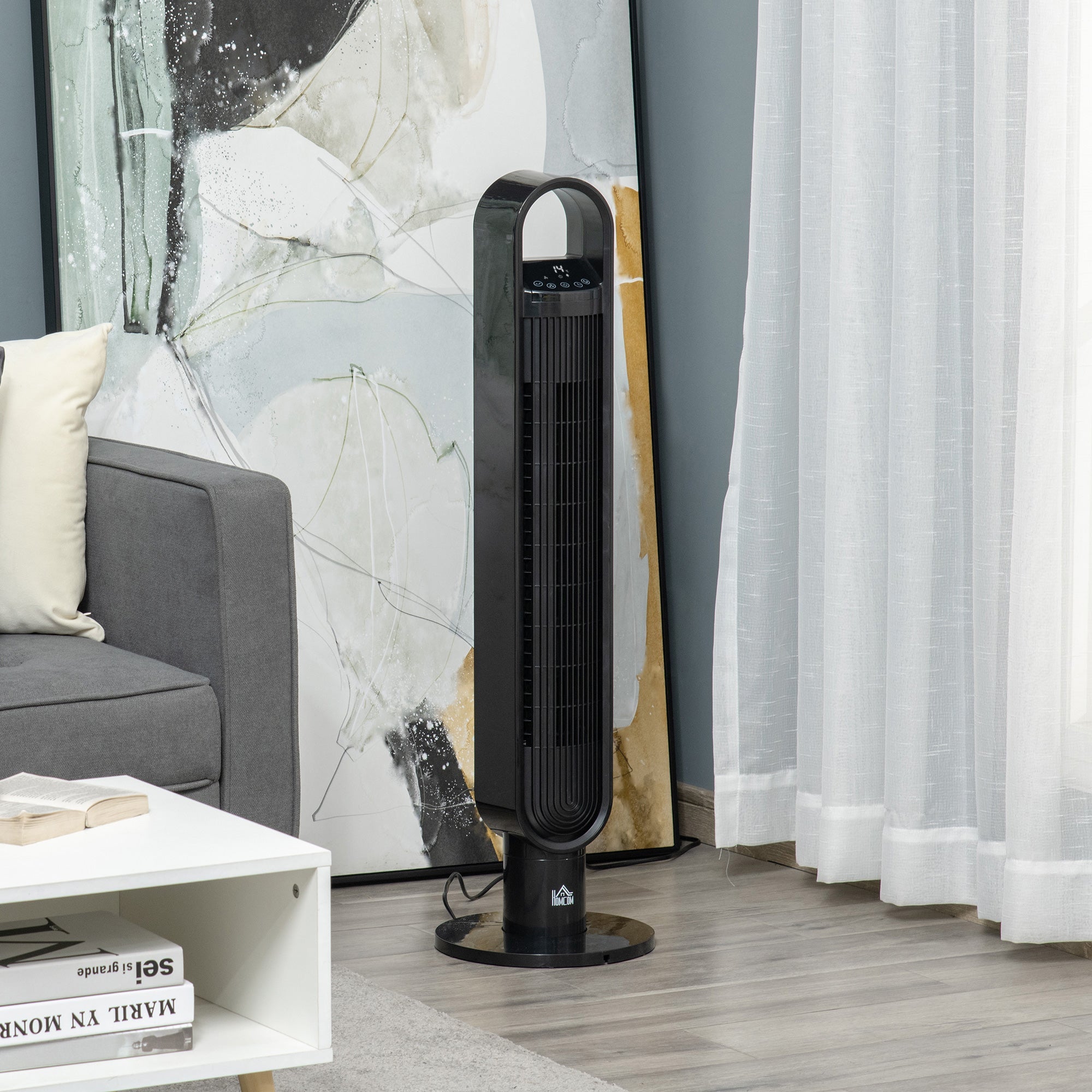 39" Anion Freestanding Tower Fan Cooling for Bedroom with Oscillating, 3 Speeds, 3 Modes, 12h Timer, LED Sensor Panel, Remote Controller, 60W, Black