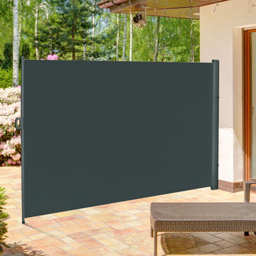3x2m Retractable Sun Side Awning Screen Fence Patio Garden Wall Balcony Screening Panel Outdoor Blind Privacy Divider, Grey