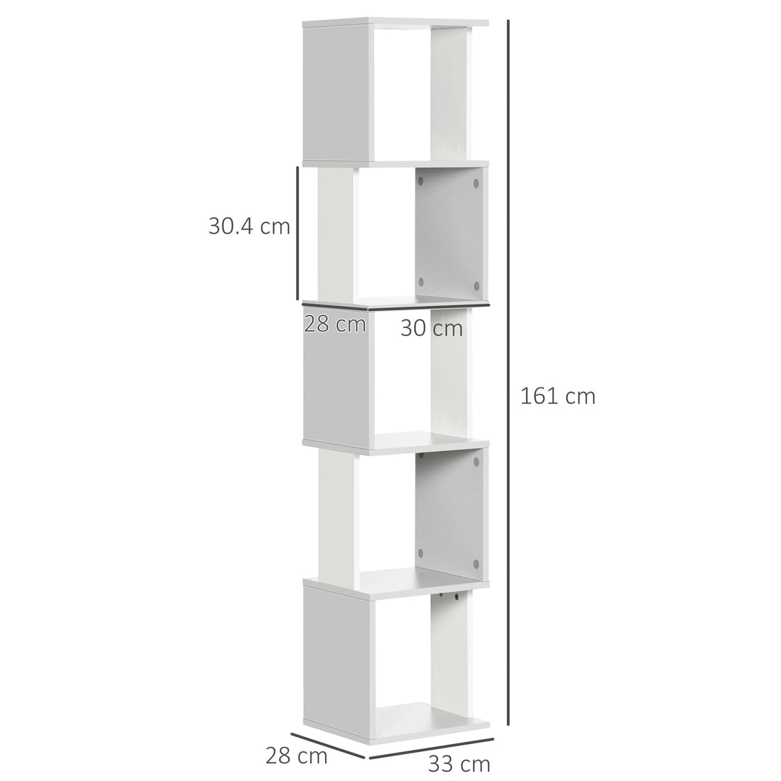 Modern 5-Tier Bookshelf, Freestanding Bookcase Storage Shelving for Living Room Home Office Study, White and Light Grey
