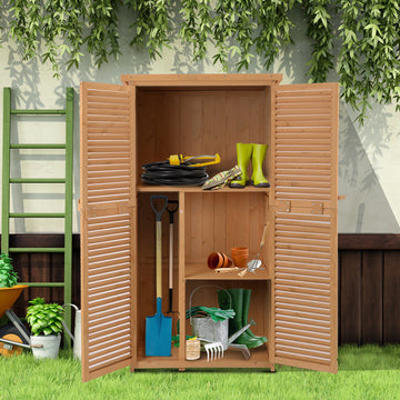87 x 47 x 160cm Wooden Garden Shed, Sheds & Outdoor Storage with Asphalt Roof and 2 Lockable Doors, Natural