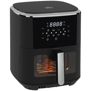 6.5L 8 in 1 Digital Air Fryer Oven with Visible Window, Rapid Air Circulation, Adjustable Temp, Timer, Recipes and Non-stick Basket, 1500W, Black