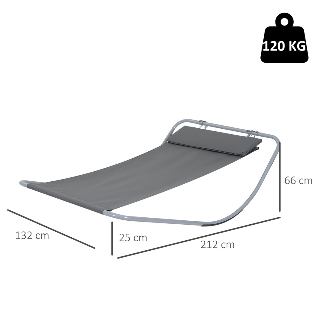Rocking Sun Lounger, Single Garden Lounger Sunbed with Headrest Pillows, Texteline Outdoor Rocking Chair Swing Hammock Daybed with Metal Frame for Patio, Terrace, 212 x 132 x 66 cm, Grey