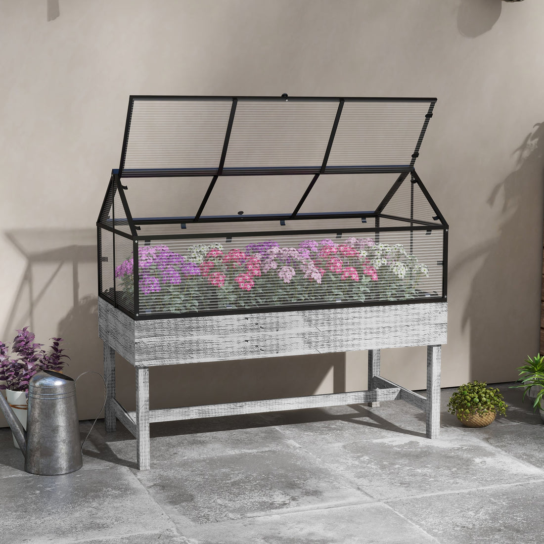 60 x 120cm Raised Garden Bed with Wooden Base - Grey