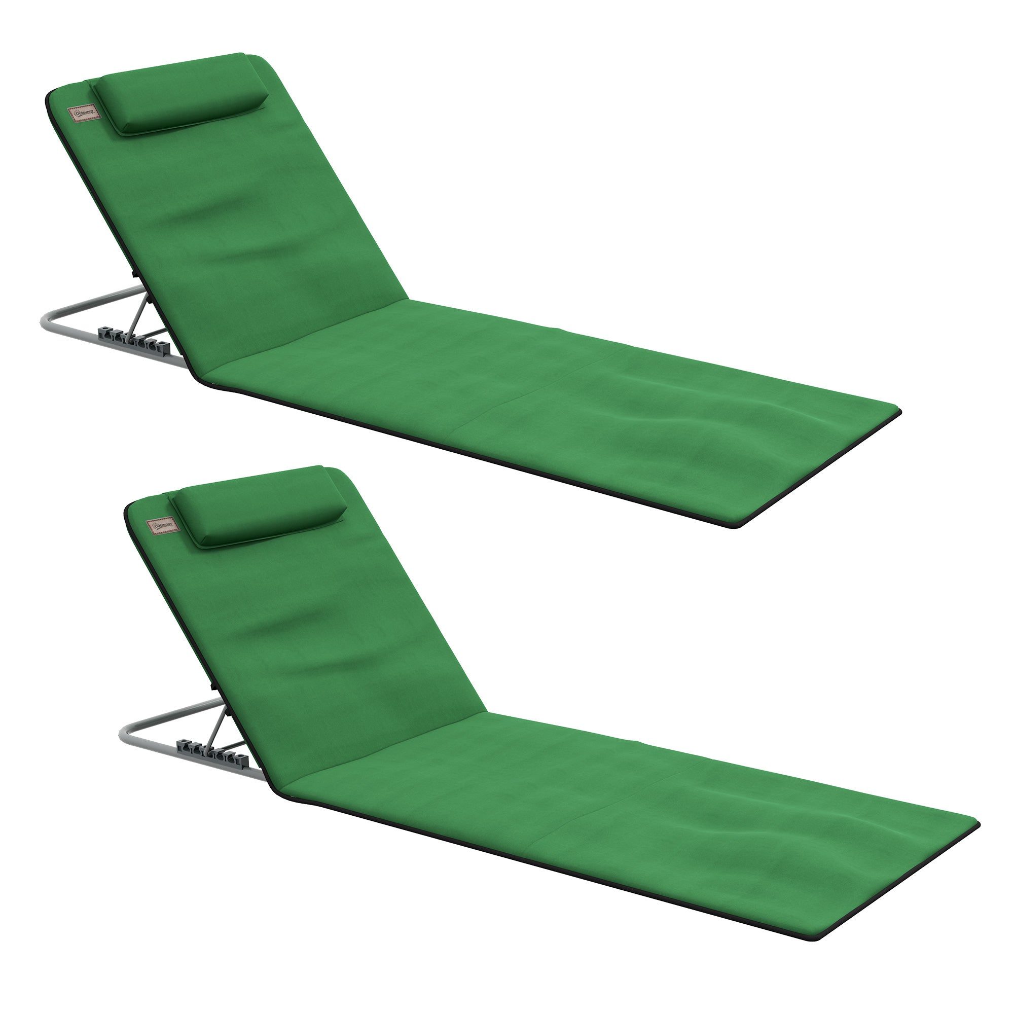 Set of Two Metal Frame Beach Chairs, with Reclining Backs - Green