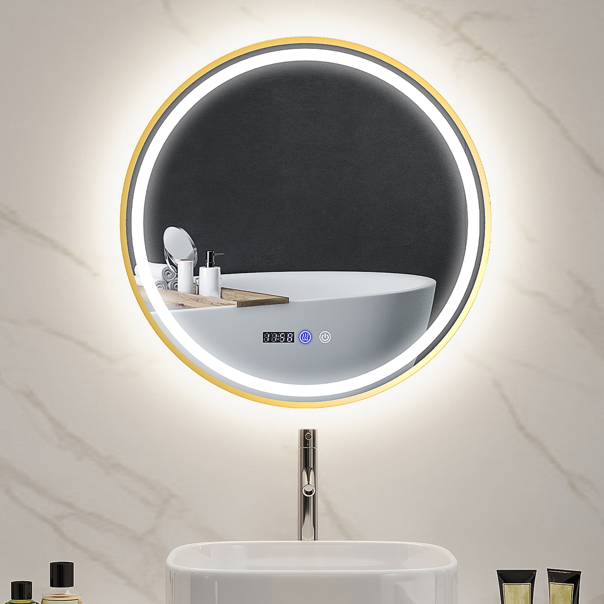 60cm Anti-Fog LED Bathroom Mirror - Gold Tone