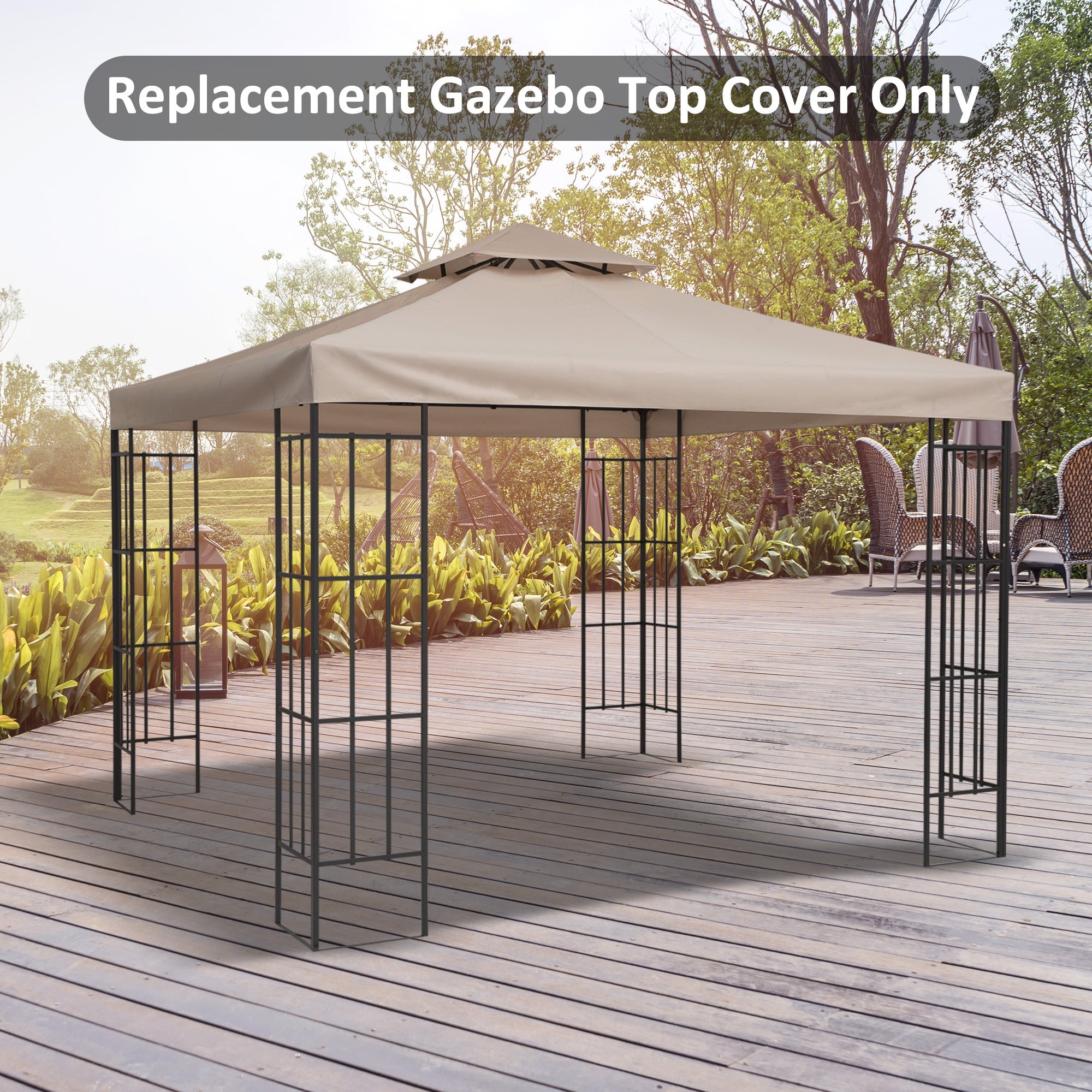 3(m) Gazebo Top Cover Double Tier Canopy Replacement Pavilion Roof Deep Beige