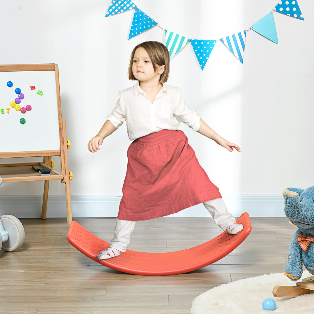 Balance Board Kids Wobble Board, Stepping Stone, Montessori Toy for Children, Nursery Toy, for Ages 3-6 Years, 82 x 27.5 x 19.5cm - Red