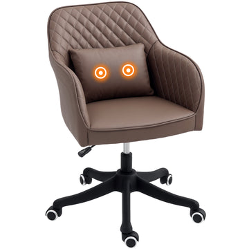 Microfiber Office Chair, Desk Chair, Makeup Vanity Chair with Massage Lumbar Pillow and Rolling Wheels for Bedroom and Home, Brown