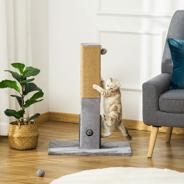 Cat Tree Scratching Post for Indoor Cats 79cm Jute Scratcher Climber w/ Carpet Base Dangling Toy – Grey