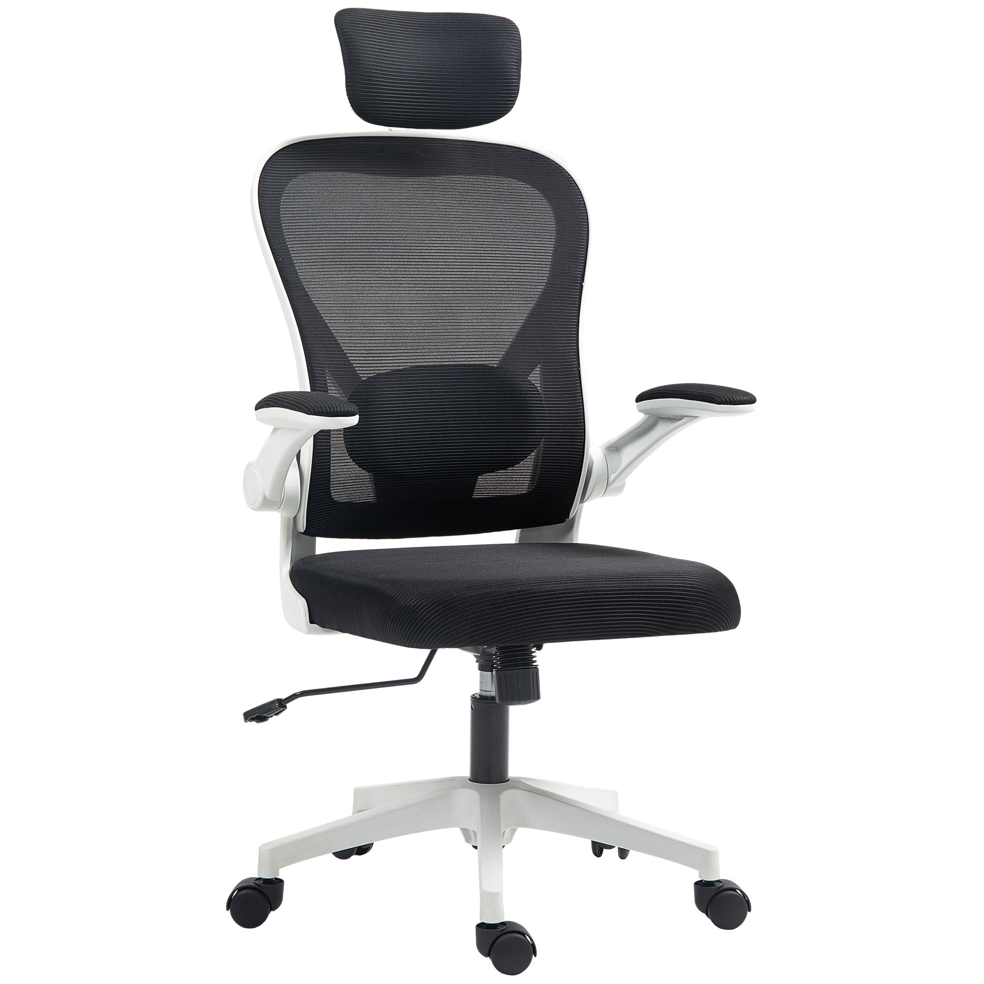 Executive Office Chair, Ergonomic Mesh High Back Desk Chair with Flip-up Armrest, Rotatable Headrest, Adjustable Lumbar Support for Home Study, Black