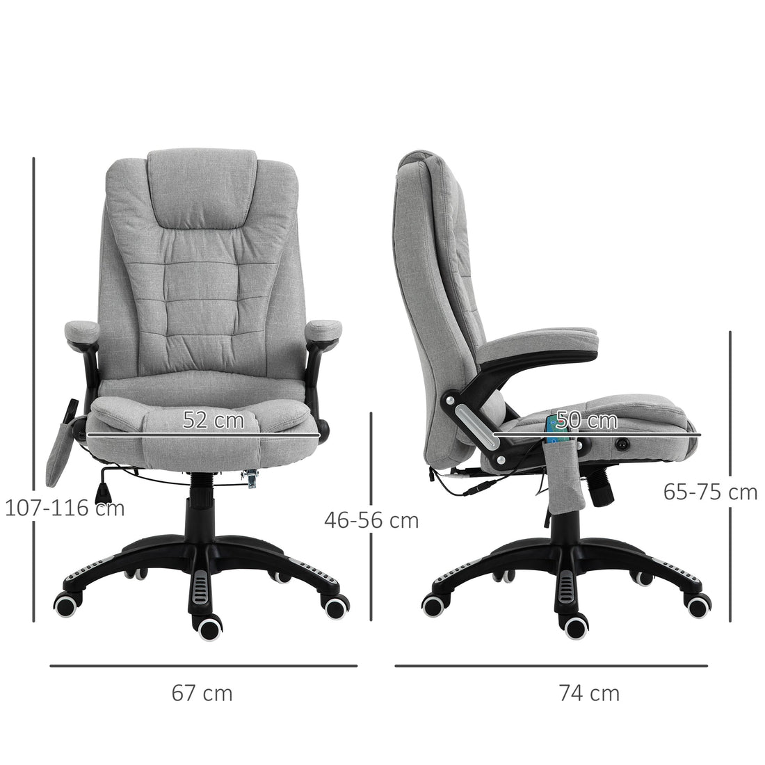 Office Chair, Ergonomic Fabric Desk Chair with 6-Point Massage and Back Heated, Arms, Lumbar Support, Light Grey