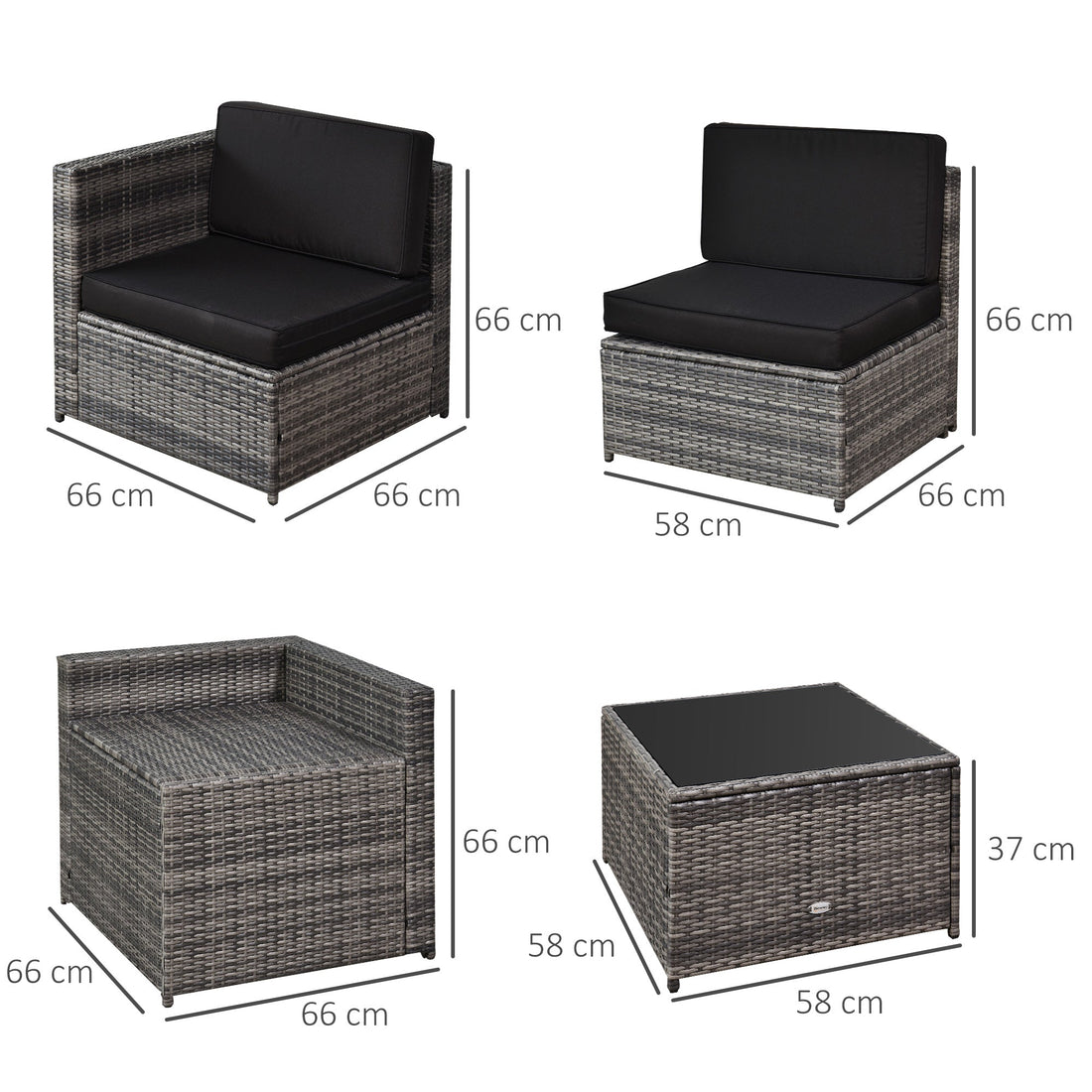 6-Seater Rattan Sofa Furniture Set W/ Cushions, Steel Frame-Grey