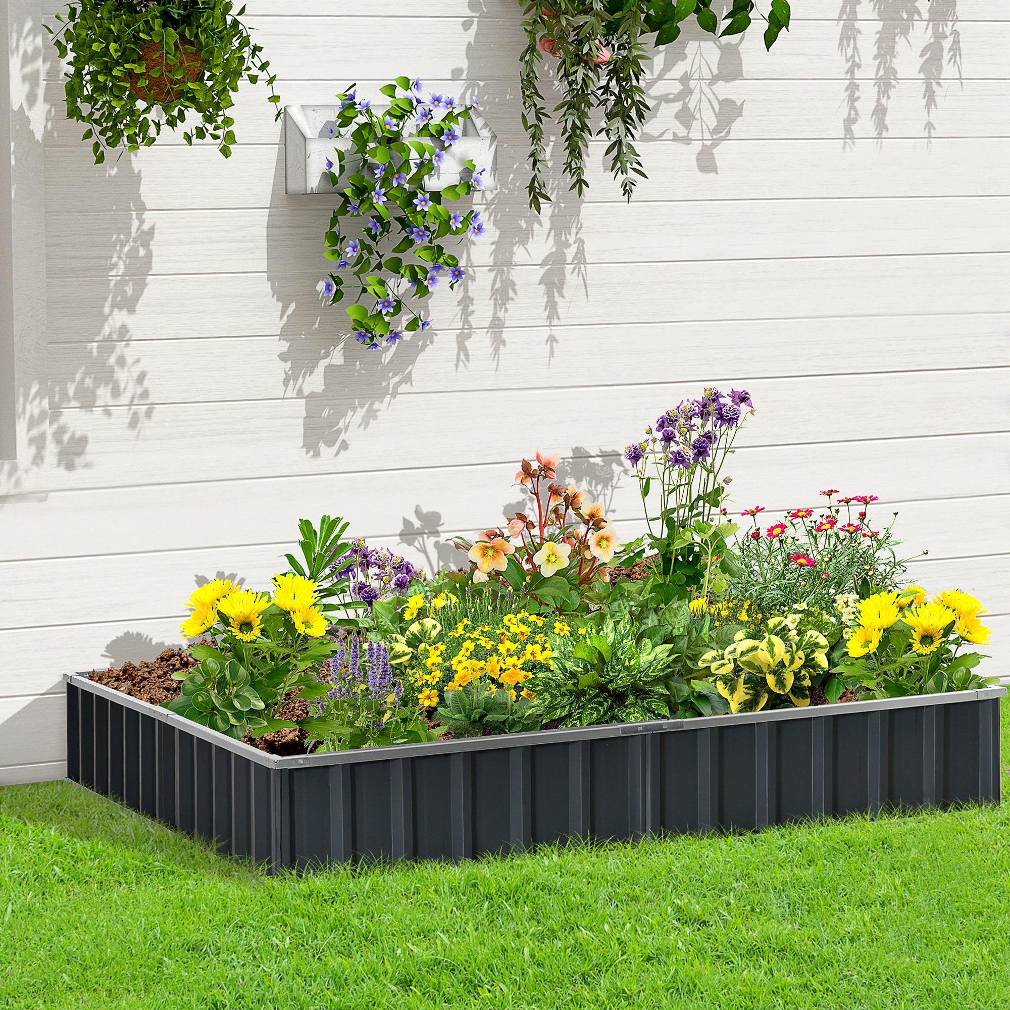 645L Metal Raised Garden Bed, DIY Large Steel Planter Box, No Bottom w/ A Pairs of Glove for Backyard, Patio to Grow Vegetables, Herbs, and Flowers, 258cmx90cm