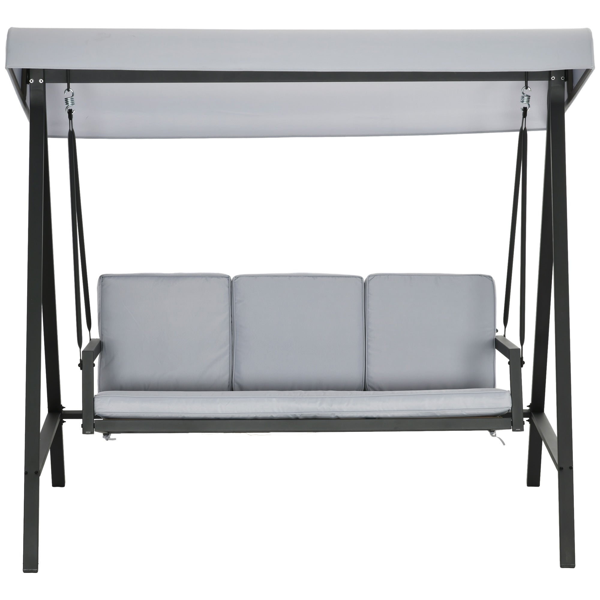 Three-Seat Garden Swing Chair, with Adjustable Canopy - Grey