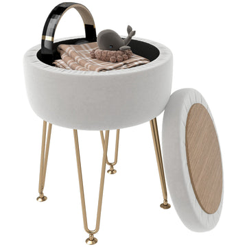 5L Velvet-Feel Storage Ottoman - Cream White