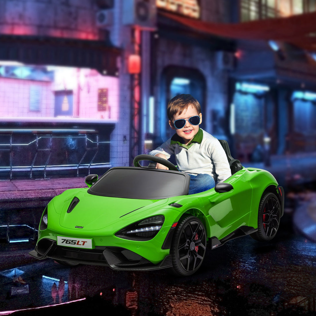 McLaren 765LT Licensed 12V Kids Electric Ride on Car with Butterfly Doors, Remote Control, Transport Wheels, Green
