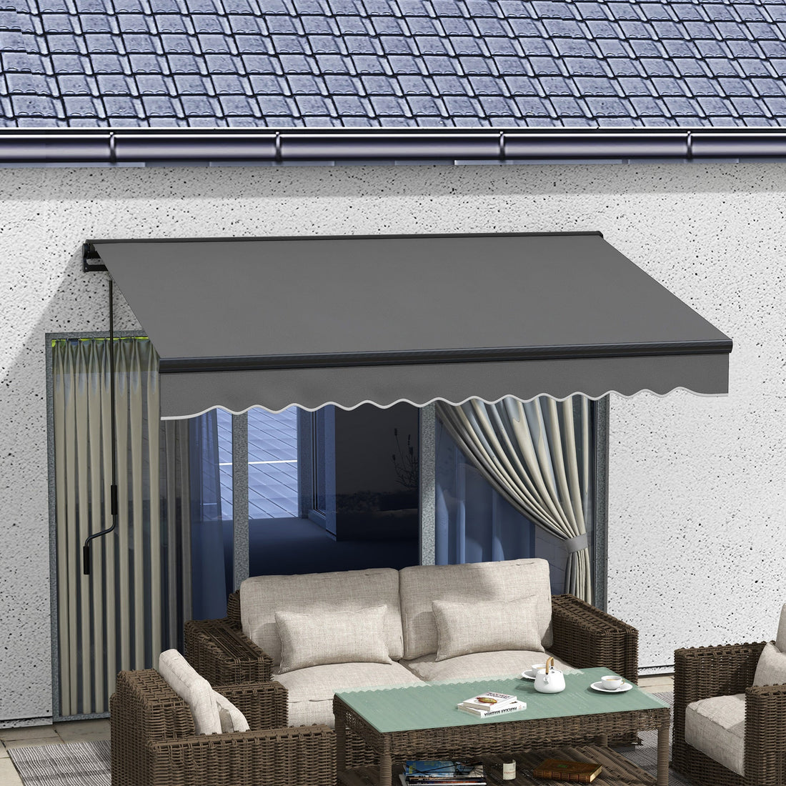 3 x 2m Aluminium Frame Electric Awning, with Remote - Dark Grey