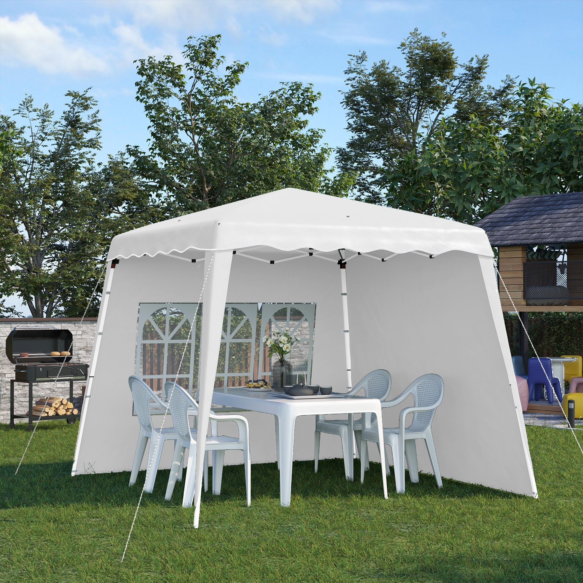 2.4 x 2.4m Two Wall Pop Up Gazebo - White