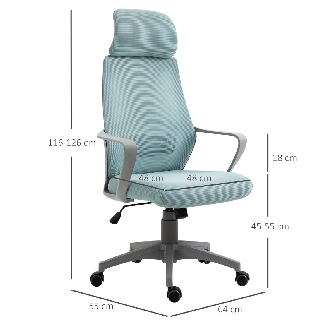 Ergonomic Office Chair, High Back Computer Chair, Mesh Desk Chair with Lumbar Support, Headrest, Wheel, Adjustable Height, Blue