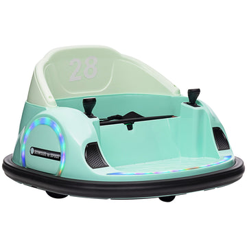 360° Rotation Kids Bumper Car, 12V Waltz Car with Remote Control, Dual Joystick, Music, Lights, Green